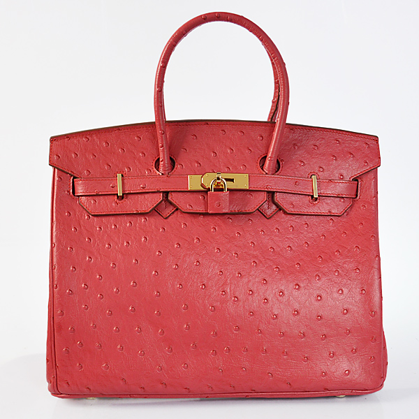 H35POSG Hermes Birkin 35CM strisce in pelle di struzzo in Flame con